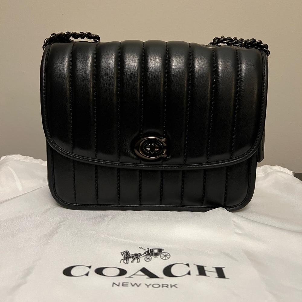 Coach Quilted Madison Shoulder Bag Black Gunmetal Hardwear
